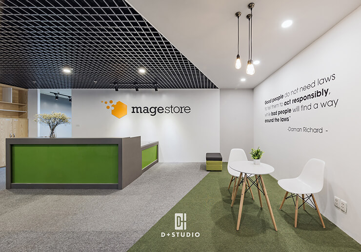 thiết kế quầy lễ tân công ty magestore
