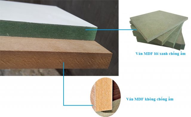 Loại gỗ công nghiệp MDF lõi xanh là loại có tính chống ẩm tốt, mức giá tối ưu với chất lượng, phù hợp để sử dụng cho những nội thất trong những khu vực ẩm, hay tiếp xúc với nước