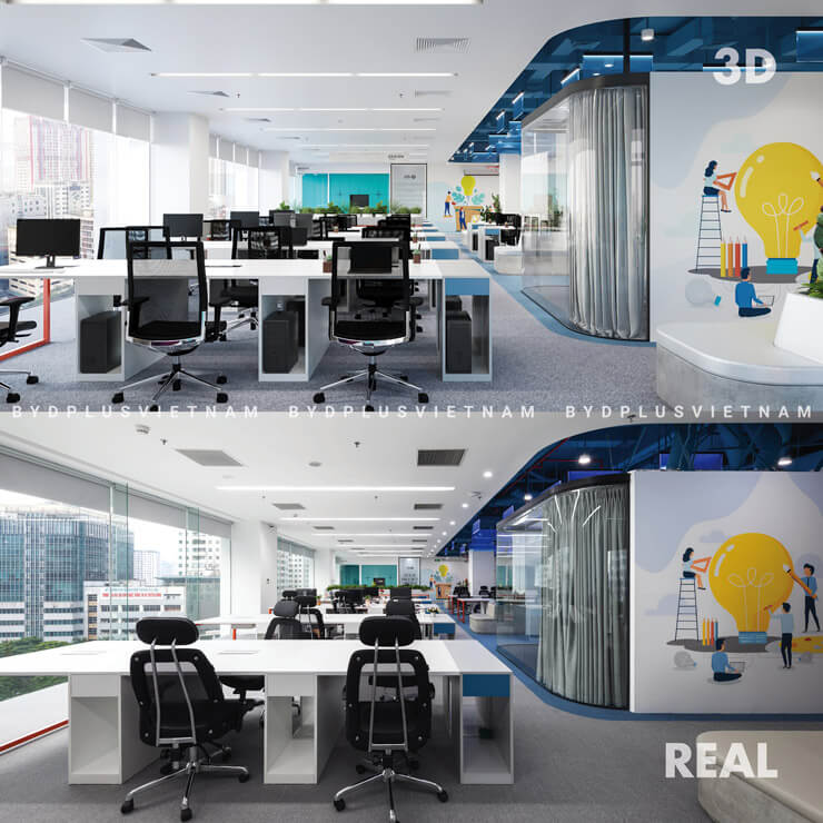 hình ảnh văn phòng 3D và thực tế